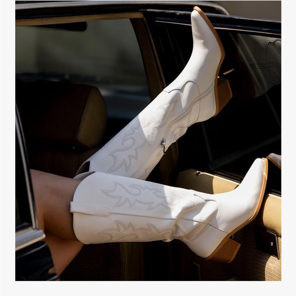 White Western Knee-High Boots